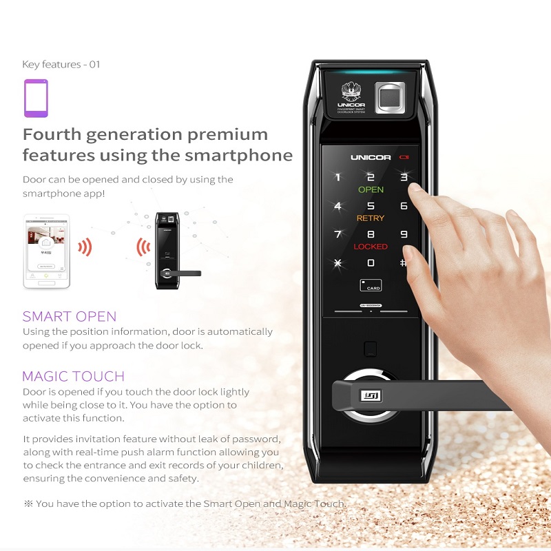 Mô tả sản phẩm Khóa cửa điện tử Unicor UN-9000BWSK-F Mô tả sản phẩm Khóa cửa điện tử Unicor UN-9000BWSK-F