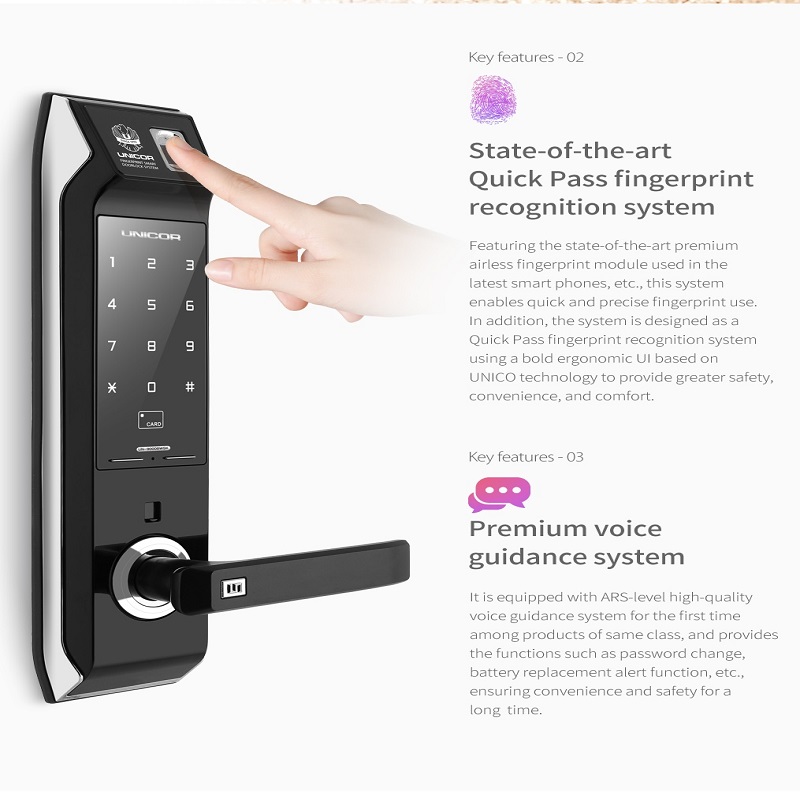 Mô tả sản phẩm Khóa cửa điện tử Unicor UN-9000BWSK-F Mô tả sản phẩm Khóa cửa điện tử Unicor UN-9000BWSK-F