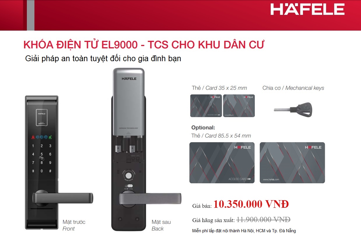Khóa điện tử Hafele EL9000 Khóa điện tử Hafele EL9000