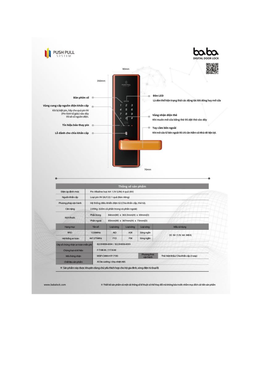Khóa vân tay BABA 8200
