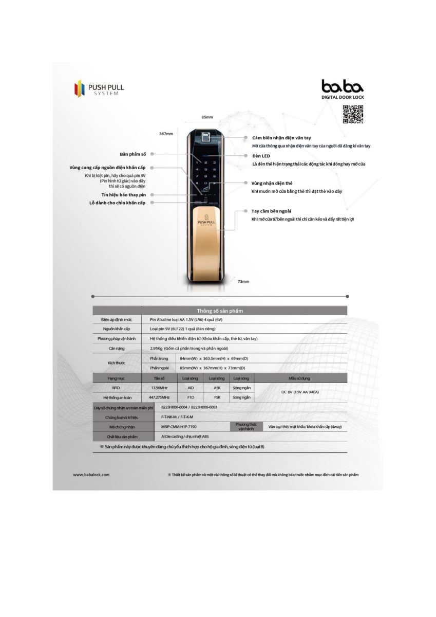 Khóa vân tay BABA 9701-2