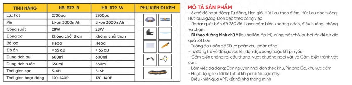 Robot hút bụi lau nhà Hubert HB-B79B