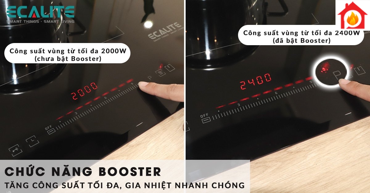 Chức năng Booster của bếp điện từ 2 vùng nấu EL-MS2999IR