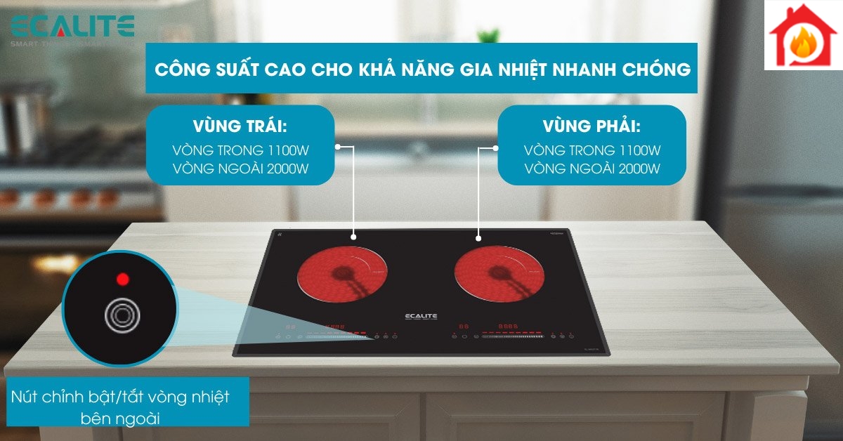Công suất 2 vùng nấu