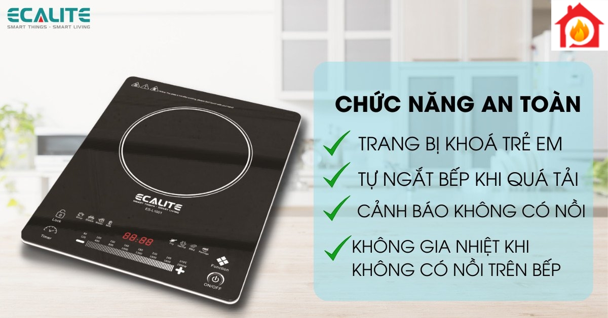 Trang bị nhiều chức năng an toàn trên bếp từ đơn Ecalite ES-L1001