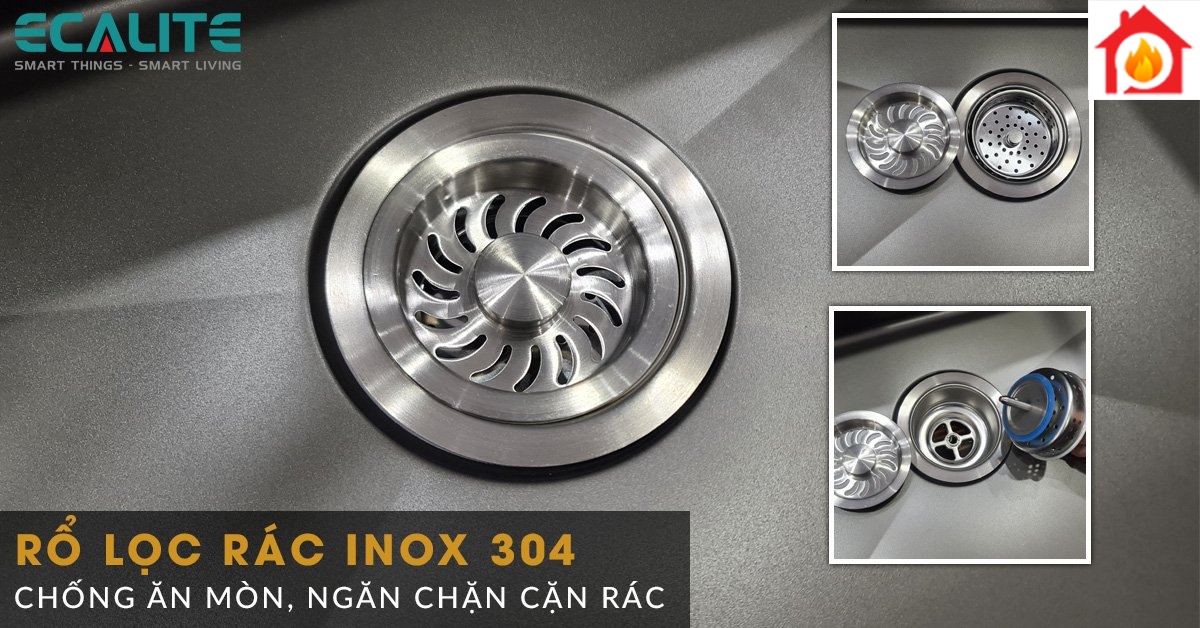 Rổ lọc rác của chậu rửa chén ESD-7845HB được làm bằng inox 304 cao cấp 