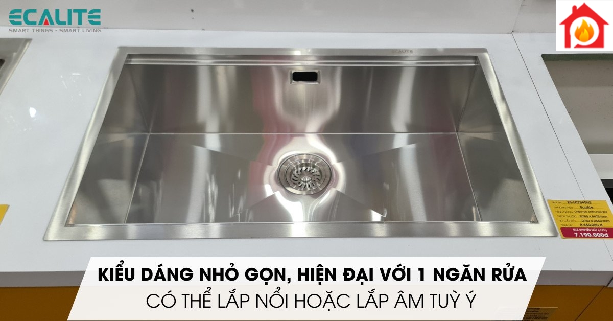 Kiểu dáng hiện đại, tối giản của chậu rửa chén Ecalite ESD-7848HS