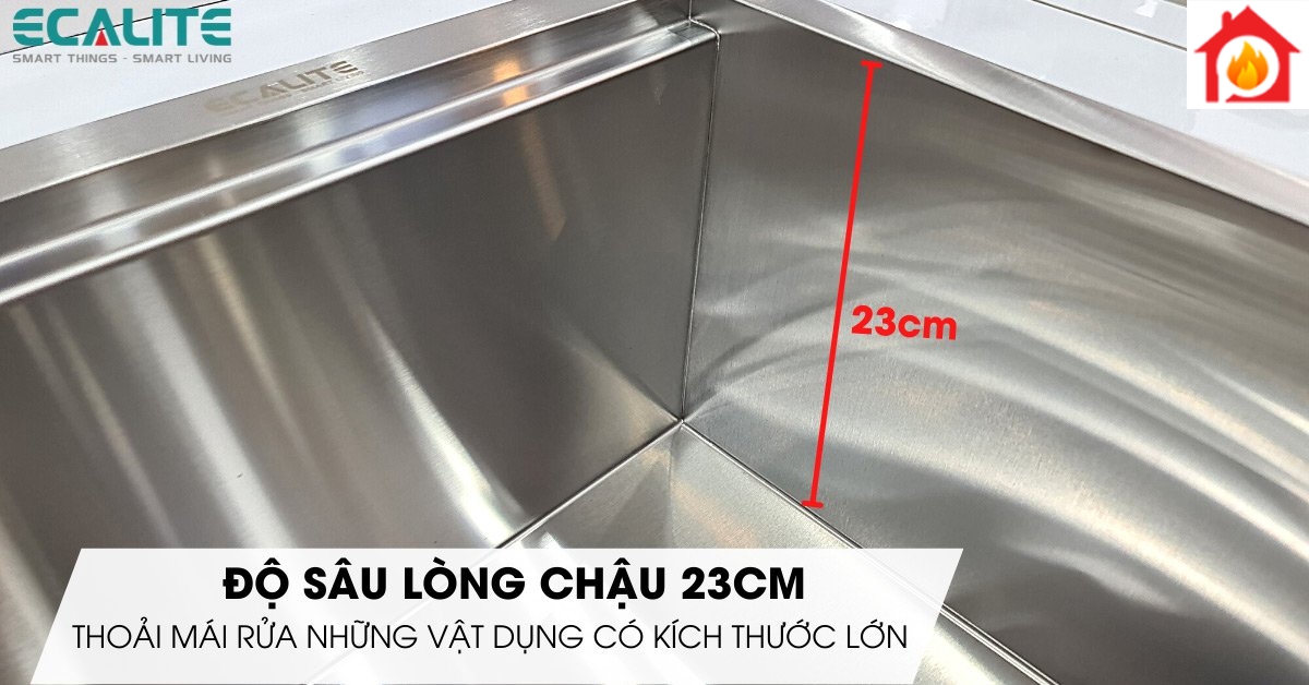 Độ sâu lòng chậu của chậu rửa chén Ecalite ESD-7848HS