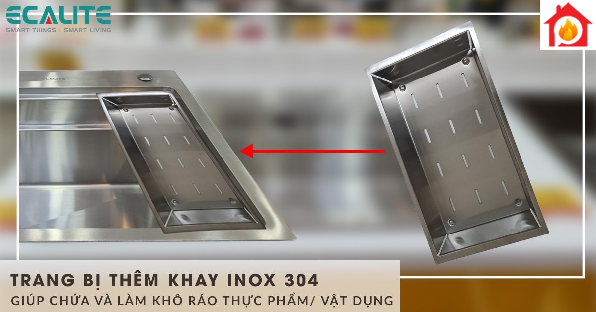 Chậu đi kèm với khay inox 304 cao cấp