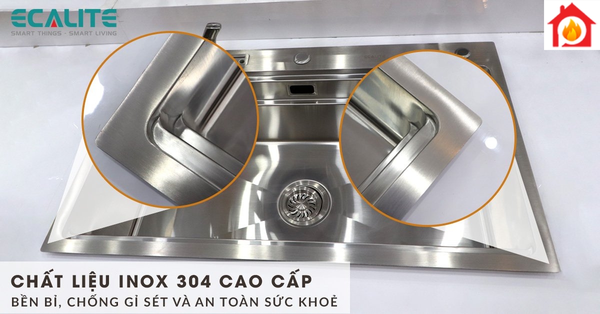 Chậu rửa bát ESD-8250HS được cấu tạo từ inox 304 