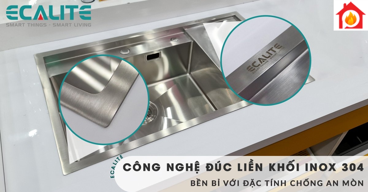 Chậu rửa chén Ecalite ESD-8650HS được sản xuất bằng 100% inox 304 siêu bền