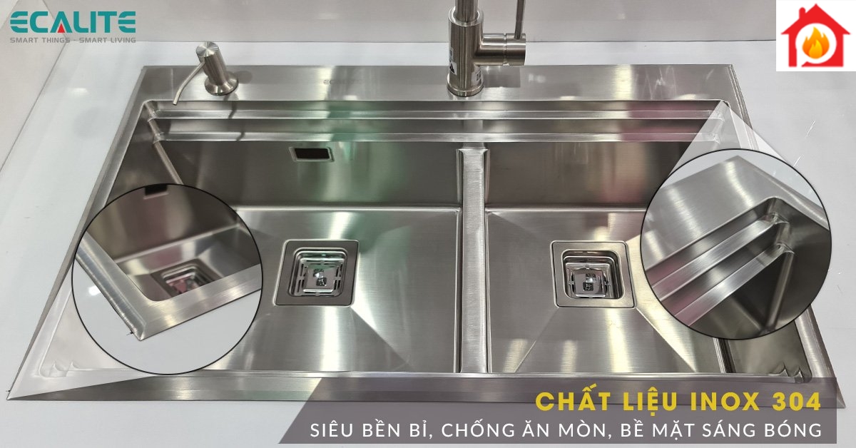 Chậu rửa chén Ecalite ES-N28550HS được cấu tạo từ inox 304