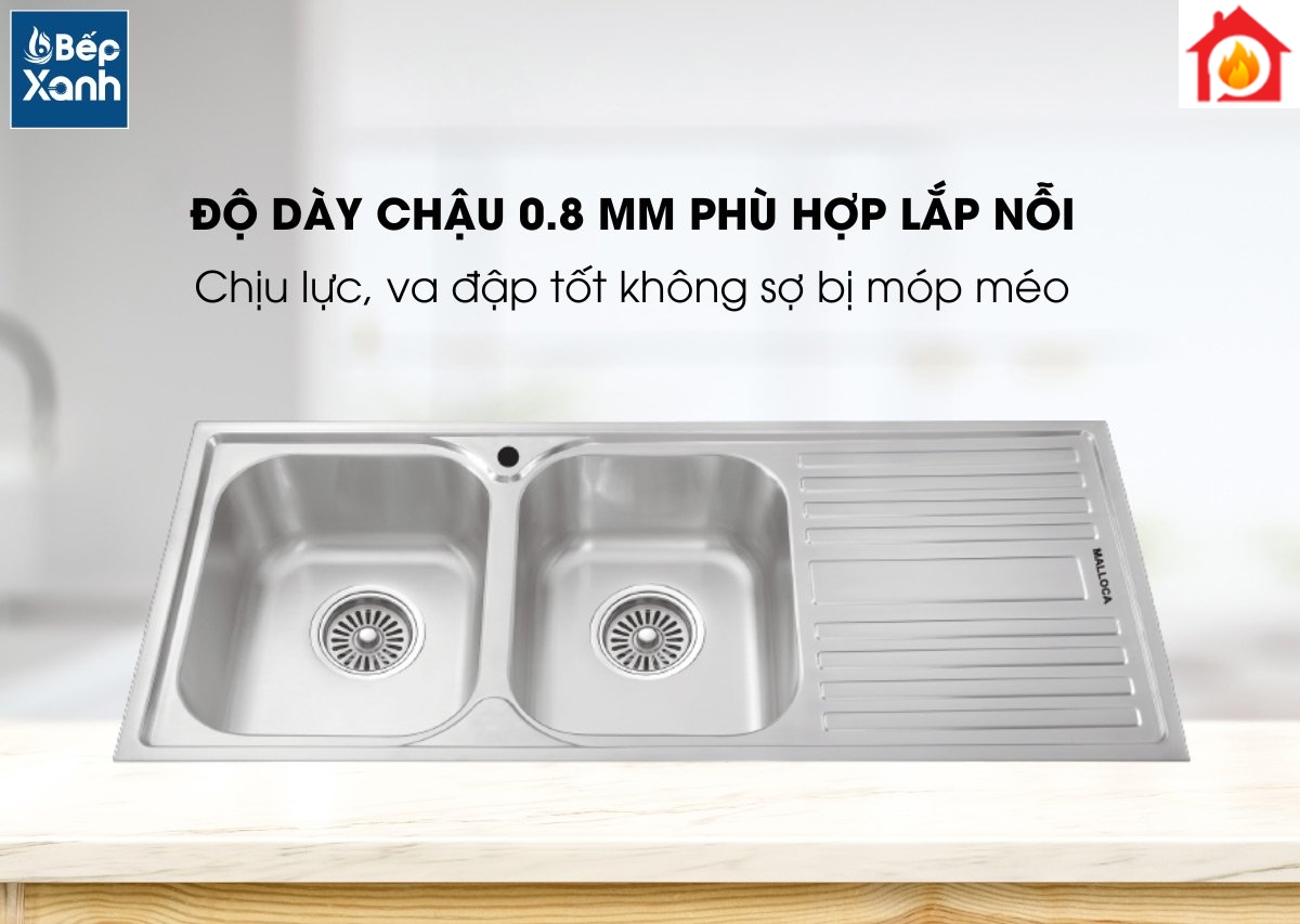 Độ dày chậu 0.8mm phù hợp lắp âm