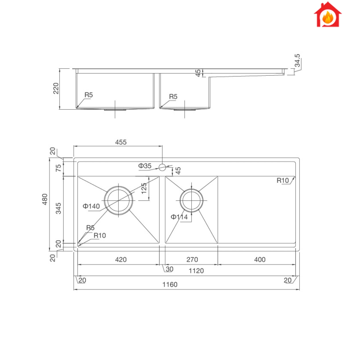 Thông số kỹ thuật của chậu rửa chén MS 6306