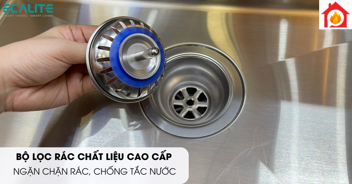 Chậu rửa chén Ecalite ESL-5843DL rổ lọc rác ngăn chặn rác
