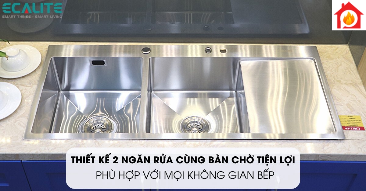 Thiết kế tiện lợi cùng 2 ngăn rửa của chậu rửa chén Ecalite ESD-11650HS
