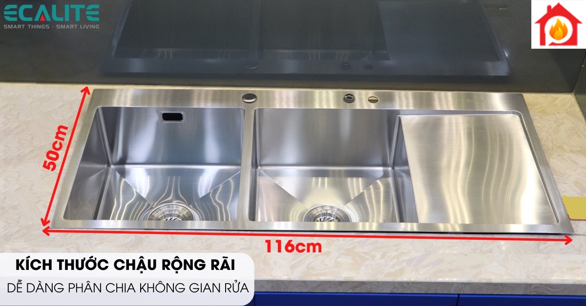 Kích thước rộng rãi của chậu rửa chén ESD-11650HS