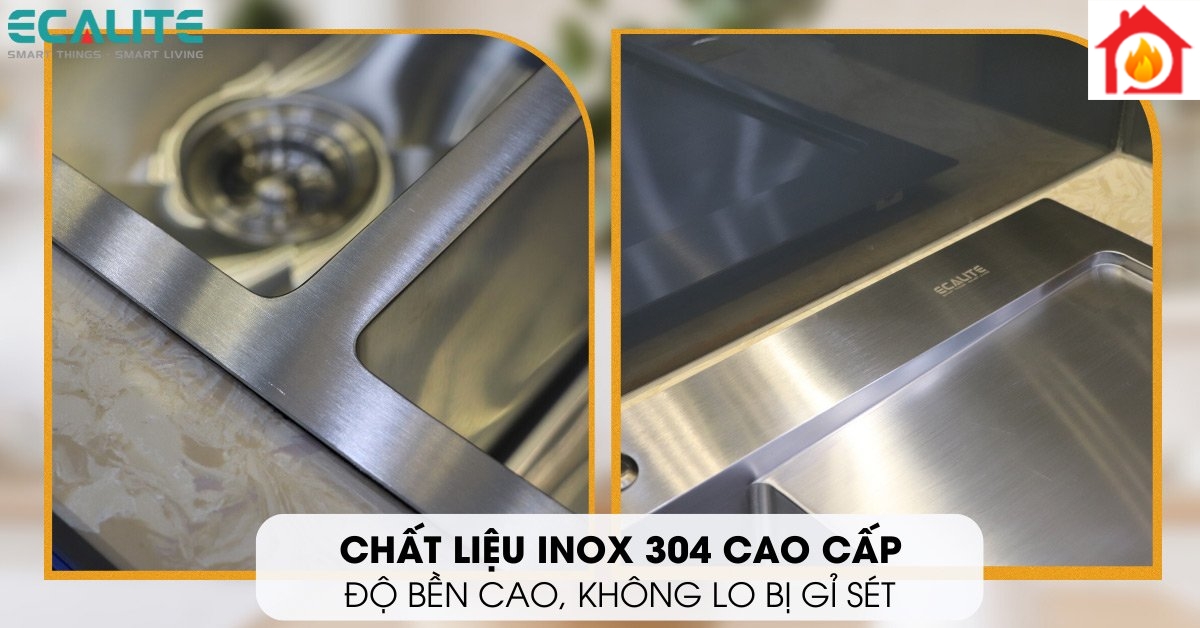 Chất liệu Inox 304 của chậu rửa chén Ecalite ESD-11650HS