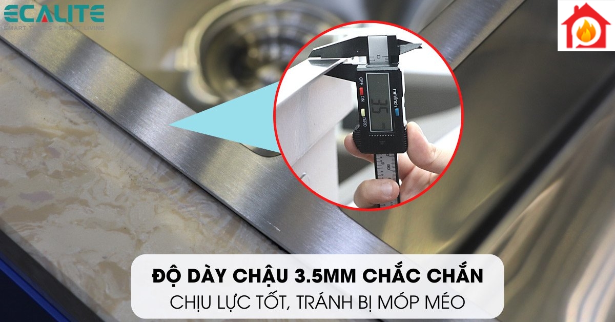 Độ dày thành chậu 3.5mm của chậu rửa chén ESD-11650HS