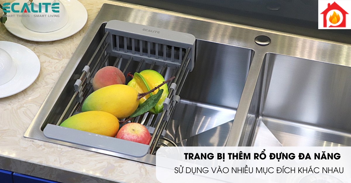 Trang bị rổ đựng đa năng trên chậu rửa chén Ecalite ESD-11650HS