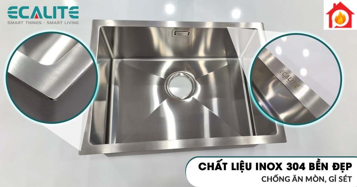 Chậu rửa chén inox ESD-5843HS được sản xuất từ chất liệu inox 304 cao cấp