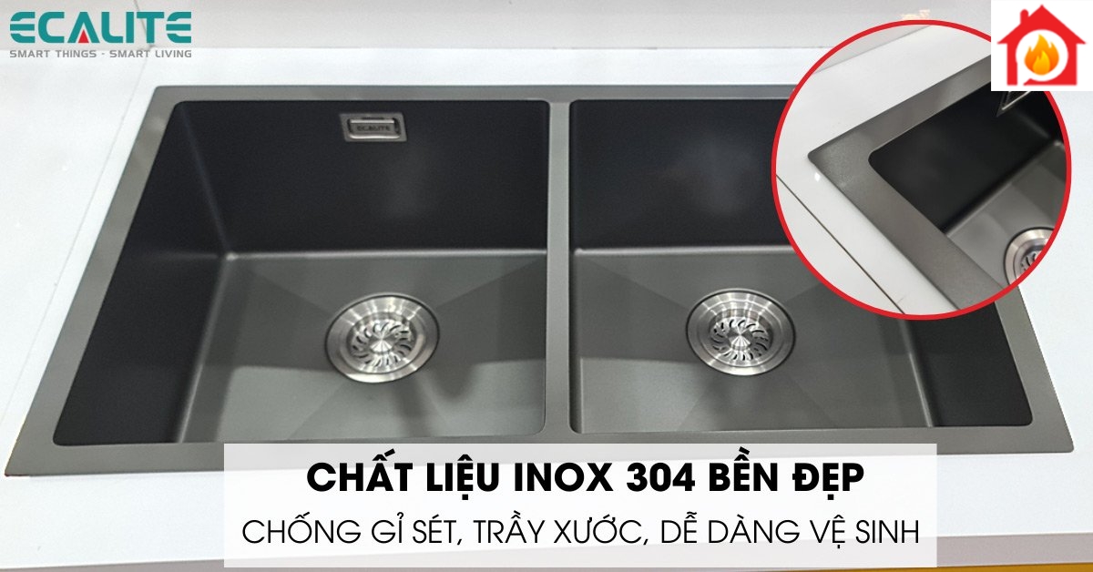 Chất liệu Inox 304 của chậu rửa chén Ecalite ESD-8046HB