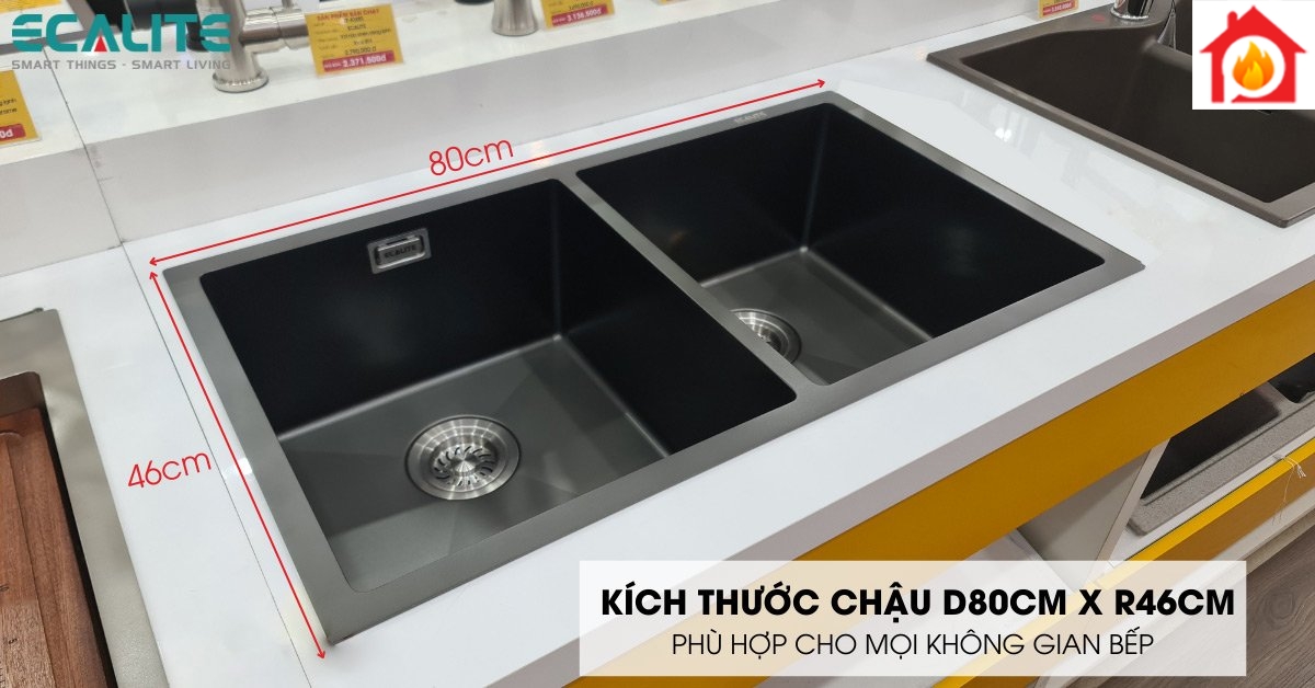 Kích thước rộng rãi của chậu rửa chén ESD-8046HB