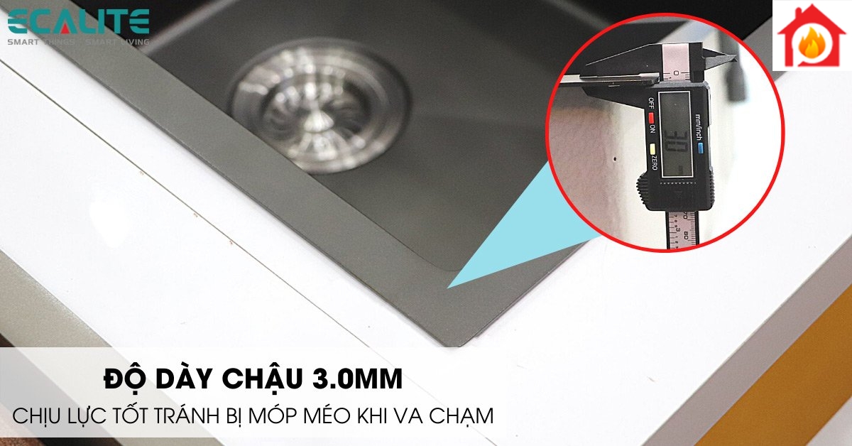Độ dày thành chậu 3.0mm của chậu rửa chén ESD-8046HB