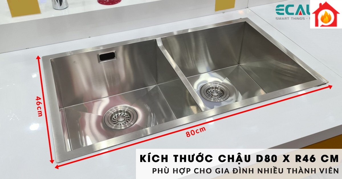 Kích thước của chậu rửa ESD-8046HS phù hợp cho gia đình có nhiều thành viên