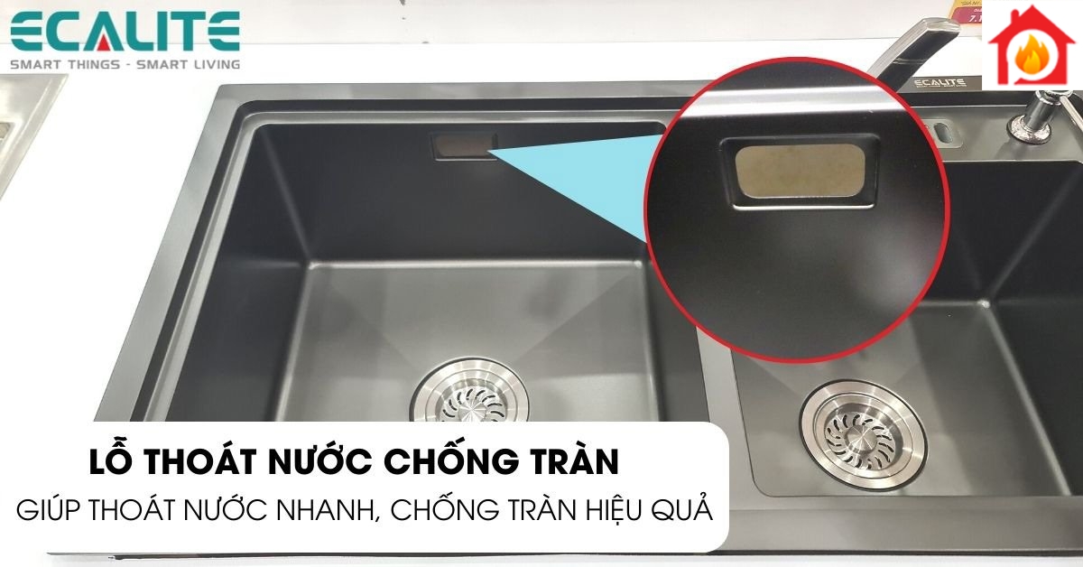 Lỗ thoát nước chống tràn của chậu rửa chén Ecalite ESD-8245HB