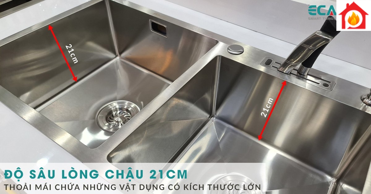 Độ sâu lòng chậu 21cm