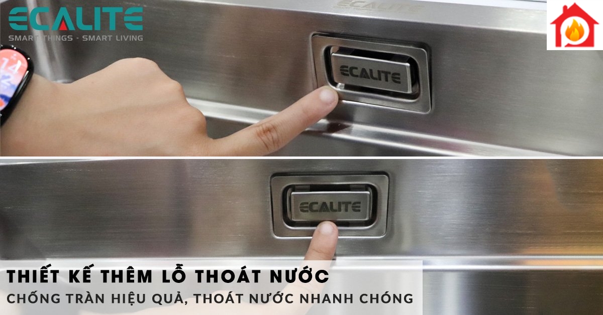 Lỗ thoát nước chống tràn tiện lợi của chậu rửa chén 2 hố ESD-8248HS