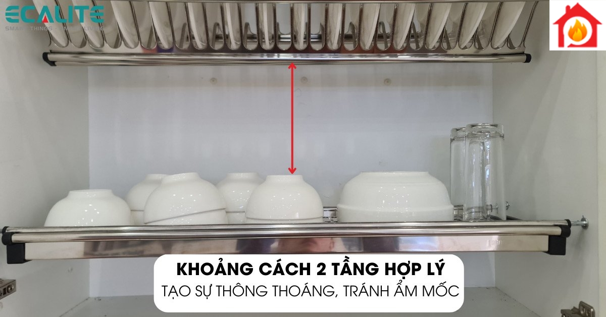 Kệ chén cố định Ecalite EL-BV70H khoảng cách giữa 2 tầng