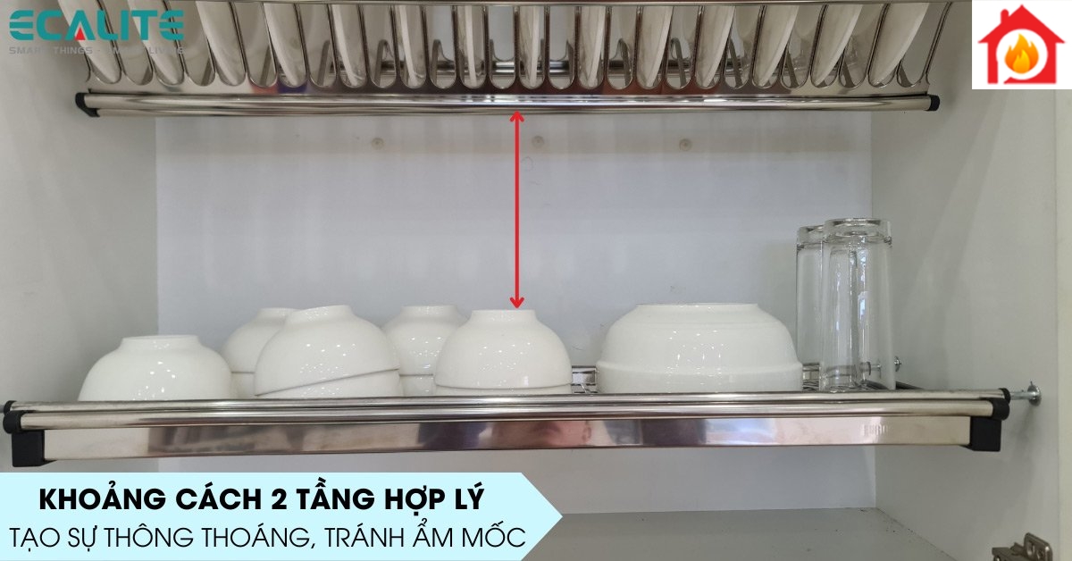 Giá bát cố định tủ trên Ecalite EL-BV80H khoảng cách 2 tầng