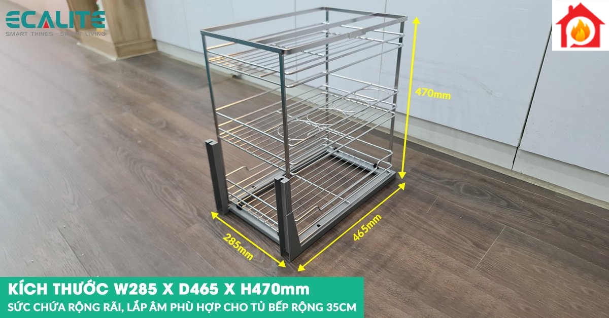Kệ đựng gia vị Ecalite EL-NP35B kích thước phù hợp tủ 35cm