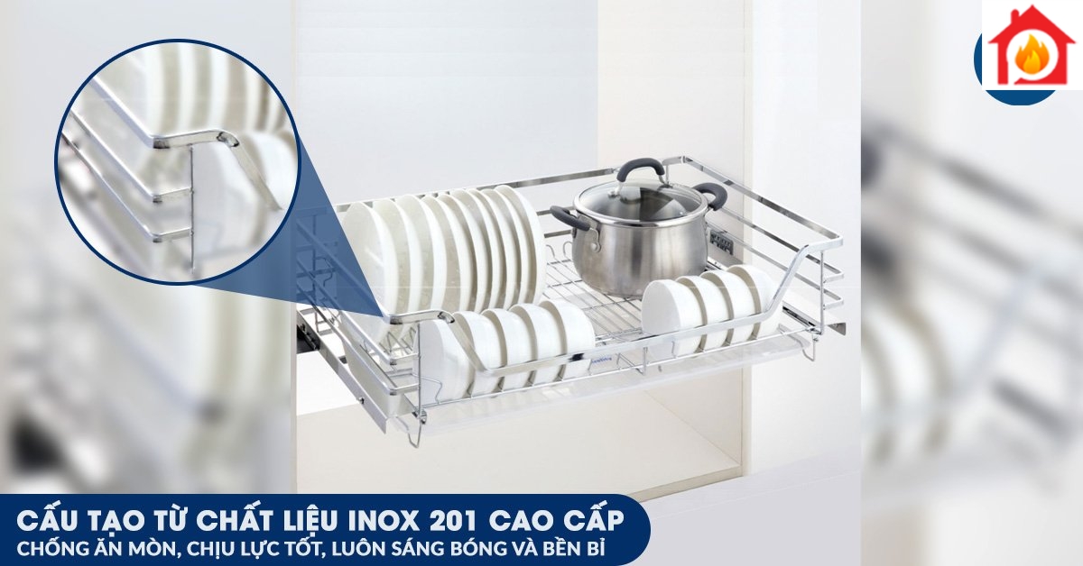 Giá xoong nồi bát đĩa Eurogold ES61270 được cấu tạo từ chất liệu inox 201 bền bỉ