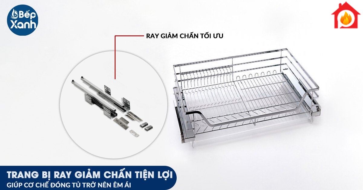 Bổ trợ thêm ray giảm chấn giúp kệ úp xoong nồi bát đĩa ES16270 đóng mở êm ái