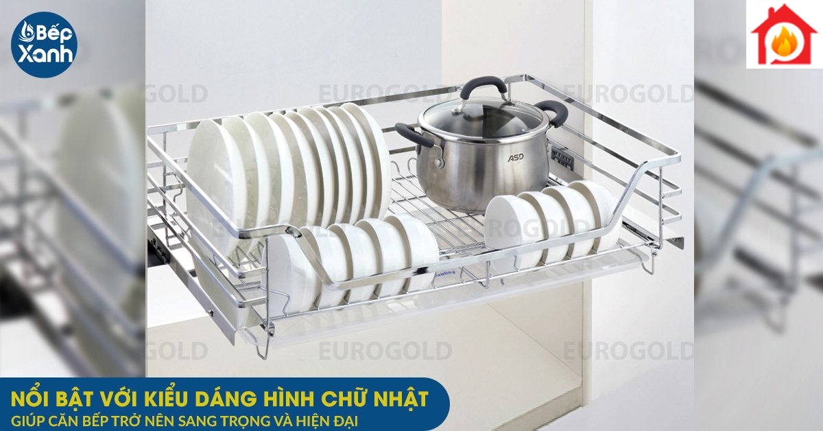 Giá xoong nồi bát đĩa dẹt đa năng Eurogold EP70 có thiết kế hình chữ nhật hiện đại