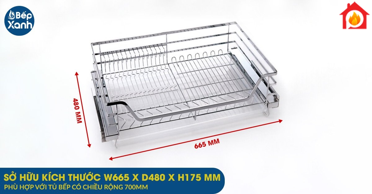 Kích thước của Giá xoong nồi bát đĩa dẹt EP70 phù hợp với tủ bếp có chiều rộng 700mm