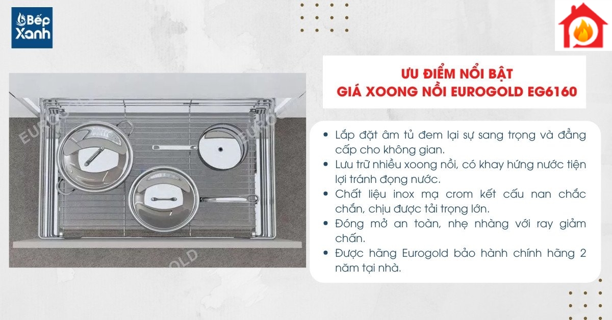 Giá xoong nồi âm tủ dưới Eurogold sở hữu nhiều ưu điểm