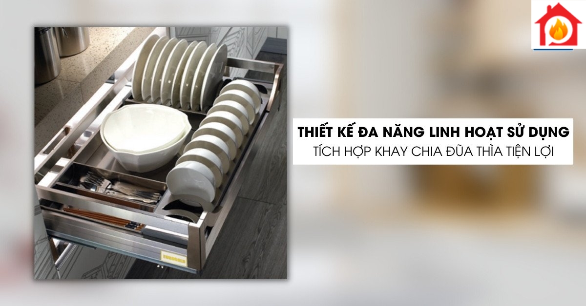 Kệ chén inox EU133600 đi kèm khay chìa đũa thìa