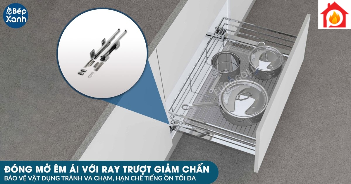Giá úp xoong nồi EP70B được Eurogold trang bị phụ kiện ray giảm chấn tối ưu