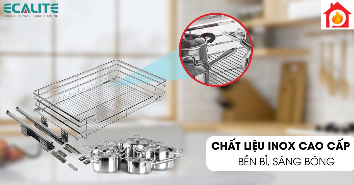 Kệ xoong nồi tủ dưới Ecalite EL-EP9003B chất liệu Inox cao cấp độ bền cao