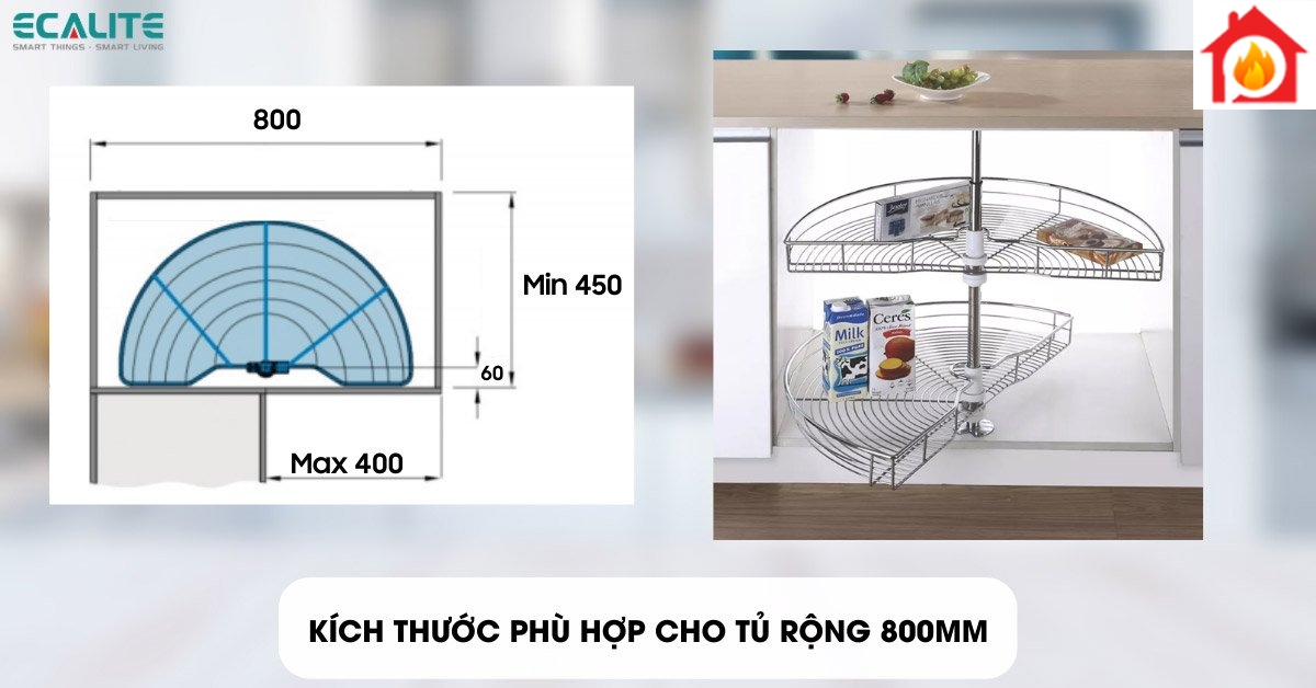 Kích thước mâm xoay phù hợp tủ rộng 800mm
