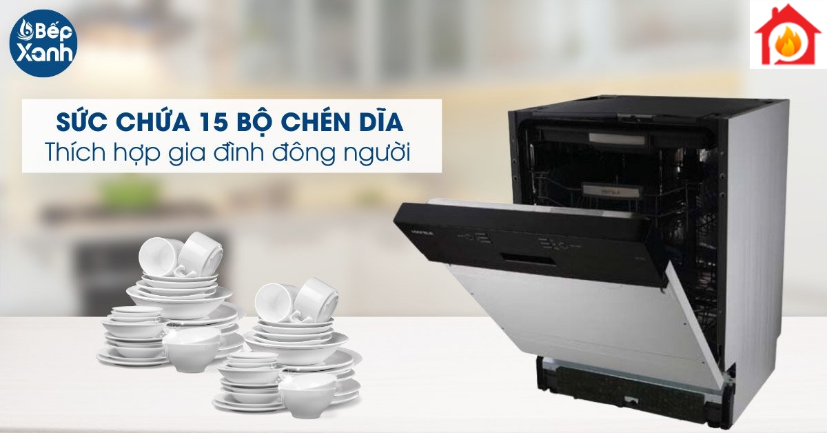 Ngăn rửa rộng, sức chứa 15 bộ Ngăn rửa rộng, sức chứa 15 bộ