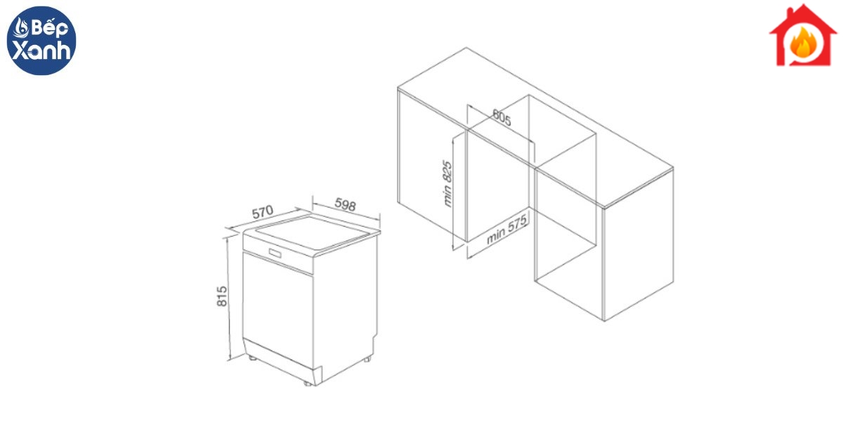 Máy rửa chén Malloca WQP12-J7309I kích thước
