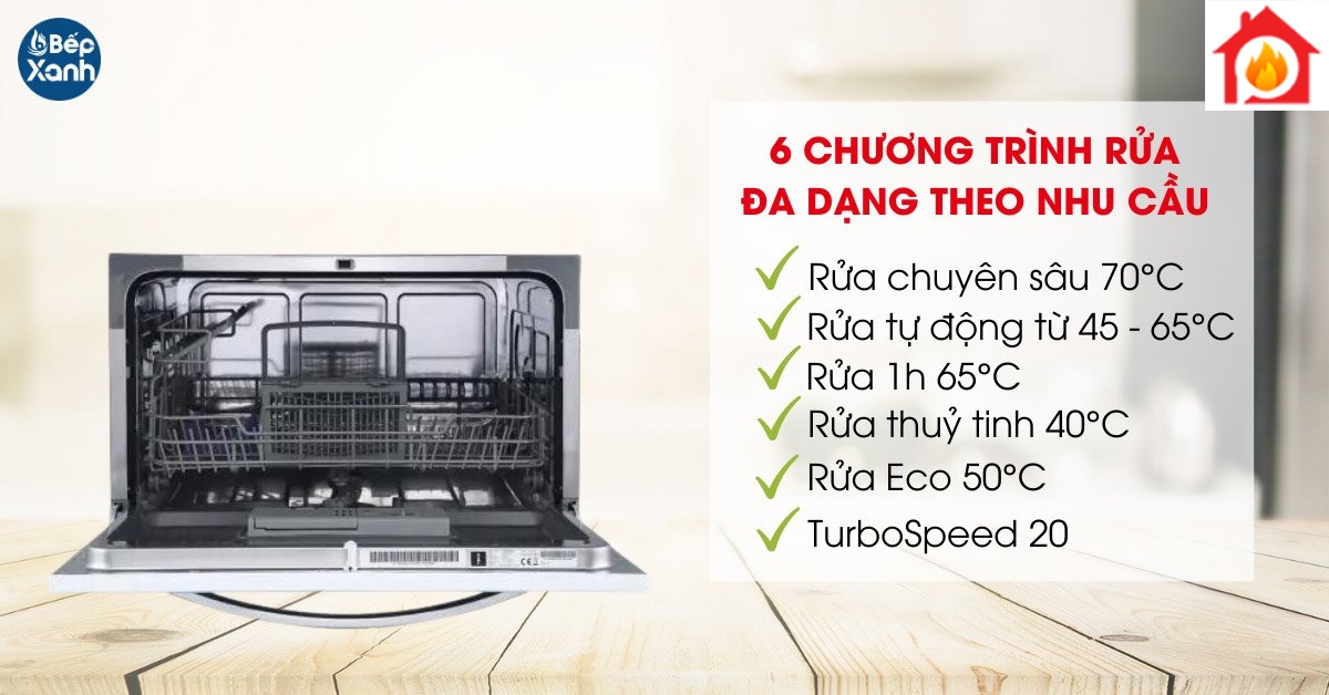 Trang bị 6 chương trình rửa Trang bị 6 chương trình rửa
