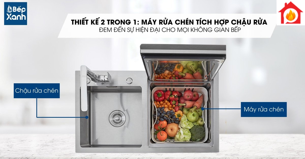 Thiết kế 2 trong 1 đem đến sự hiên đại của máy rửa chén tích hợp chậu rửa WQP6-890F3