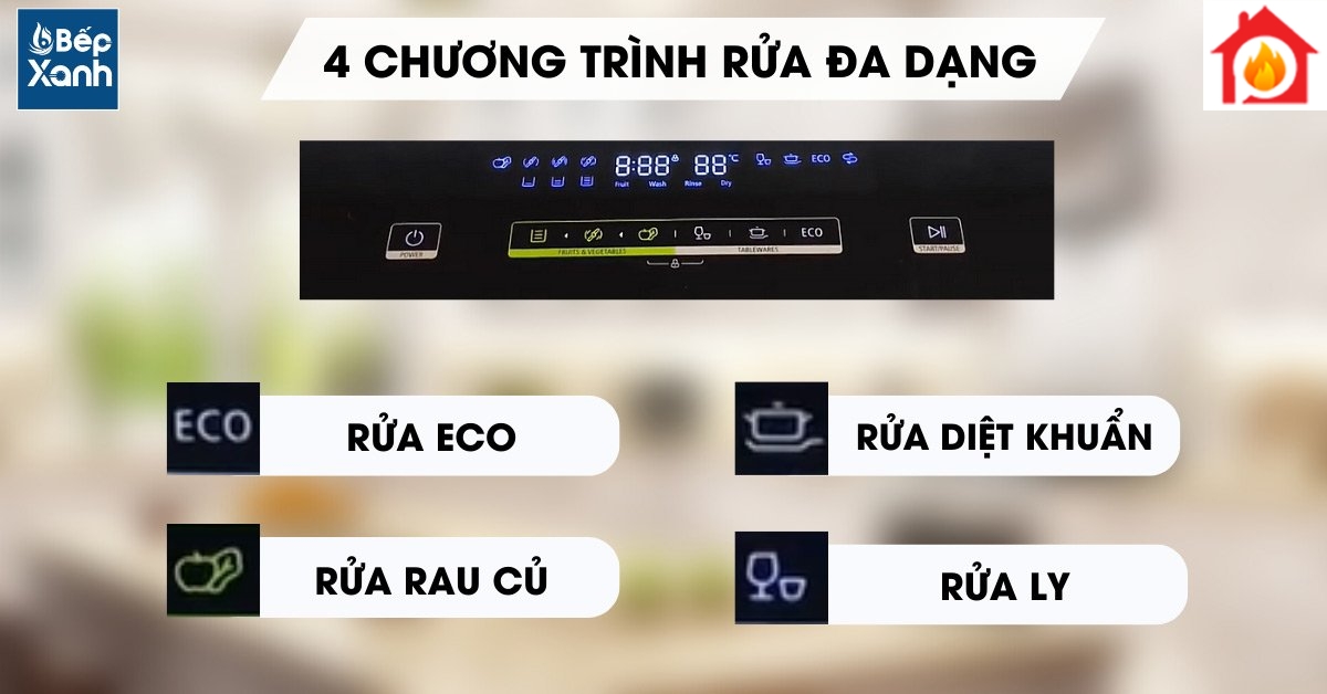 Máy rửa chén tích hợp chậu rửa Malloca WQP6-890F3 trang bị 4 chương trình rửa