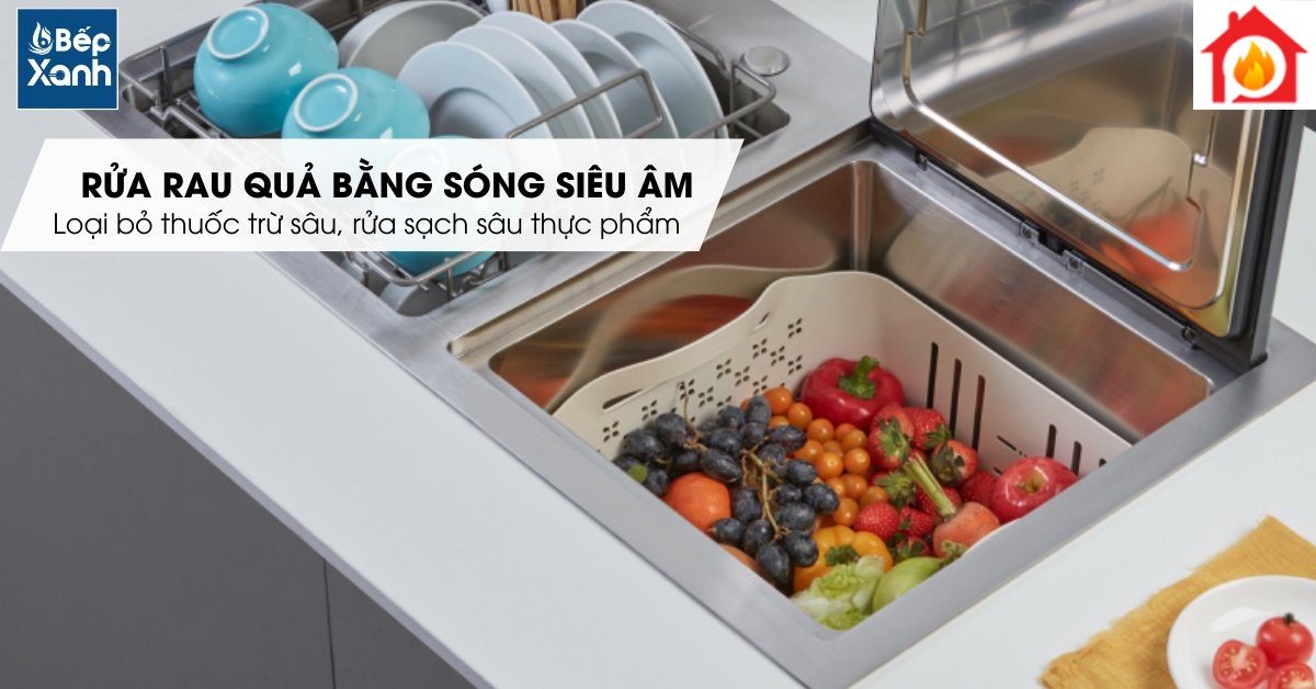Máy rửa chén tích hợp chậu rửa Malloca WQP6-890F3 rửa rau củ bằng sóng siêu âm
